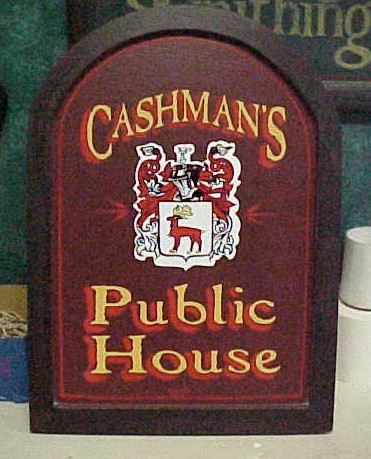 This wooden pub sign was custom made for someone's personal bar.