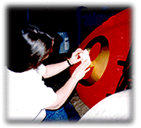 My lovely wife, Teri, showing me how to apply 23k gold leaf, in between being a wife, office manager,minister and quilter!